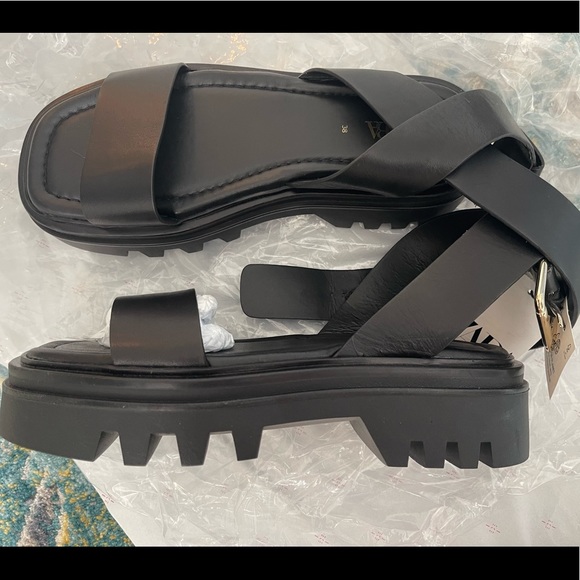 NWOT Zara Lug Sole Leather sandals - Picture 7 of 8
